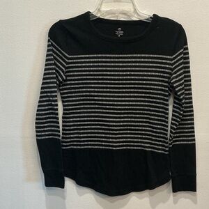 Talbots Women's Long Sleeve Black and Gray Striped Top
